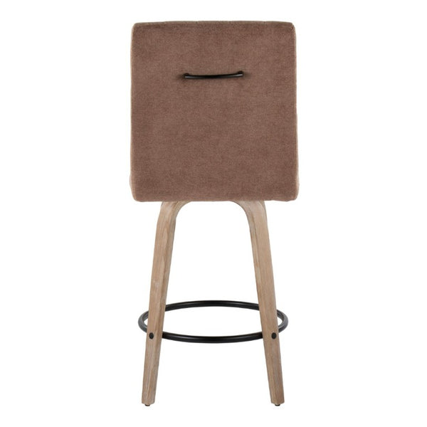 English Elm 26 Inch Swivel Counter Stools Set of 2 with Fabric Seat Bent Wood Legs Metal Ring Whitewashed Brown B202S02243