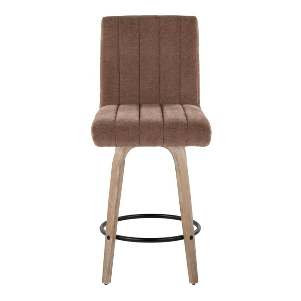 English Elm 26 Inch Swivel Counter Stools Set of 2 with Fabric Seat Bent Wood Legs Metal Ring Whitewashed Brown B202S02243