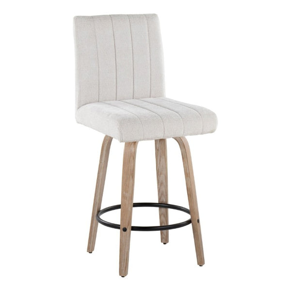 English Elm 26 Inch Swivel Counter Stools Set of 2 with Fabric Seat Bent Wood Legs Metal Ring Whitewashed Light Gray B202S02244