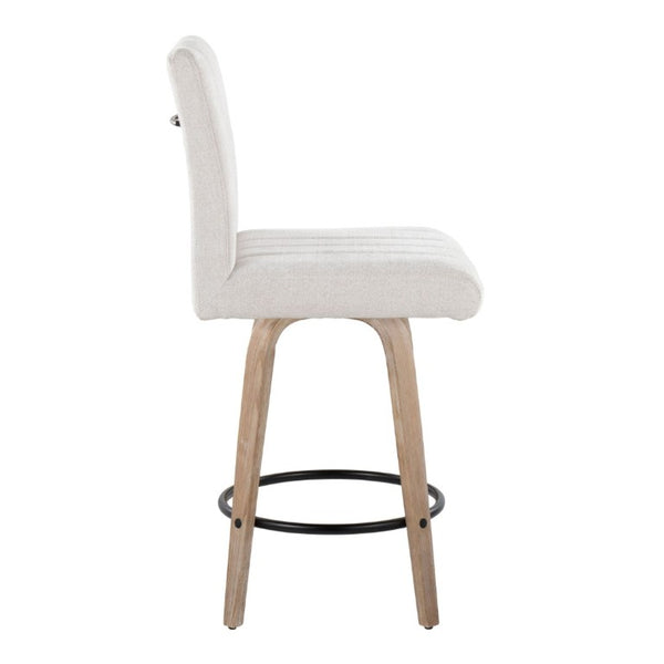English Elm 26 Inch Swivel Counter Stools Set of 2 with Fabric Seat Bent Wood Legs Metal Ring Whitewashed Light Gray B202S02244