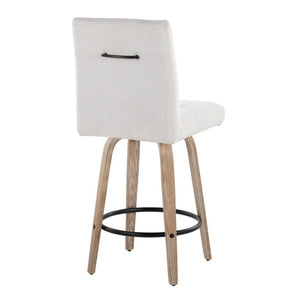 English Elm 26 Inch Swivel Counter Stools Set of 2 with Fabric Seat Bent Wood Legs Metal Ring Whitewashed Light Gray B202S02244