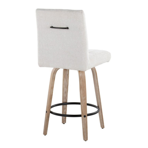 English Elm 26 Inch Swivel Counter Stools Set of 2 with Fabric Seat Bent Wood Legs Metal Ring Whitewashed Light Gray B202S02244