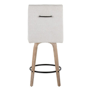 English Elm 26 Inch Swivel Counter Stools Set of 2 with Fabric Seat Bent Wood Legs Metal Ring Whitewashed Light Gray B202S02244