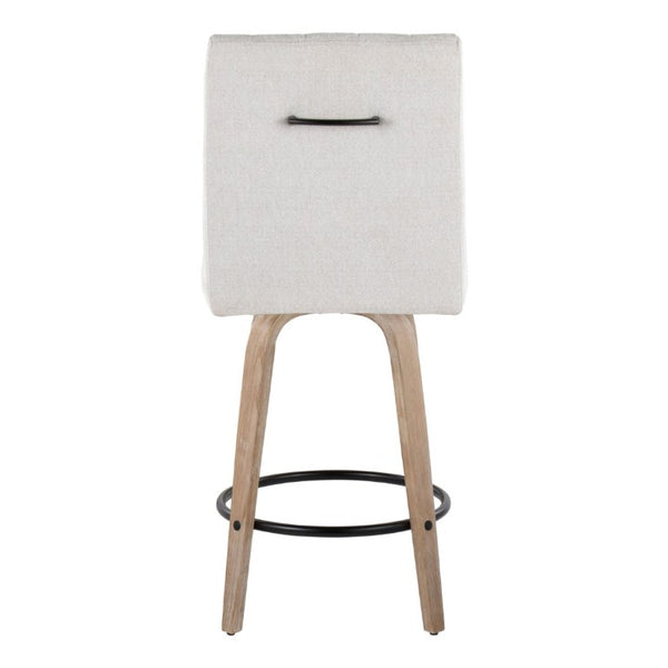 English Elm 26 Inch Swivel Counter Stools Set of 2 with Fabric Seat Bent Wood Legs Metal Ring Whitewashed Light Gray B202S02244