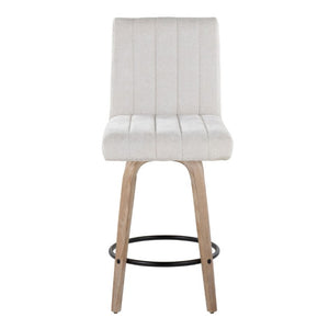 English Elm 26 Inch Swivel Counter Stools Set of 2 with Fabric Seat Bent Wood Legs Metal Ring Whitewashed Light Gray B202S02244
