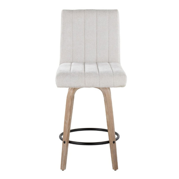 English Elm 26 Inch Swivel Counter Stools Set of 2 with Fabric Seat Bent Wood Legs Metal Ring Whitewashed Light Gray B202S02244