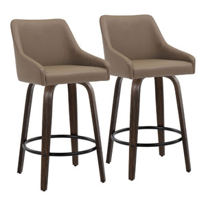 English Elm 26Fixed-Height Swivel Counter Stools Faux Leather Bentwood Set of 2 for Kitchen Islands Brown Walnut Glazed B202S02245