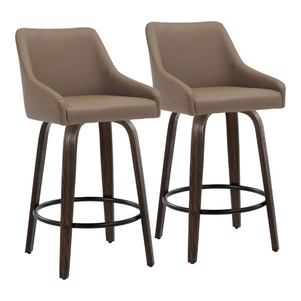 English Elm 26Fixed-Height Swivel Counter Stools Faux Leather Bentwood Set of 2 for Kitchen Islands Brown Walnut Glazed B202S02245