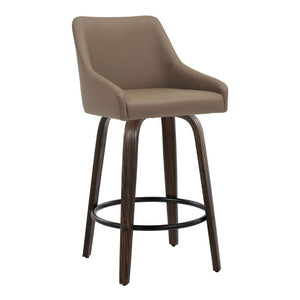 English Elm 26Fixed-Height Swivel Counter Stools Faux Leather Bentwood Set of 2 for Kitchen Islands Brown Walnut Glazed B202S02245