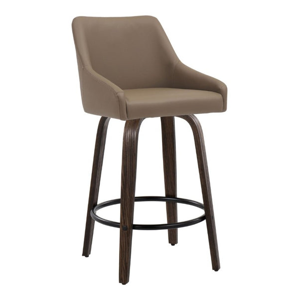 English Elm 26Fixed-Height Swivel Counter Stools Faux Leather Bentwood Set of 2 for Kitchen Islands Brown Walnut Glazed B202S02245