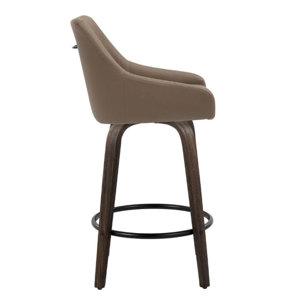 English Elm 26Fixed-Height Swivel Counter Stools Faux Leather Bentwood Set of 2 for Kitchen Islands Brown Walnut Glazed B202S02245