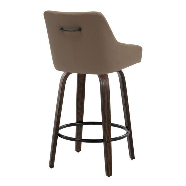 English Elm 26Fixed-Height Swivel Counter Stools Faux Leather Bentwood Set of 2 for Kitchen Islands Brown Walnut Glazed B202S02245