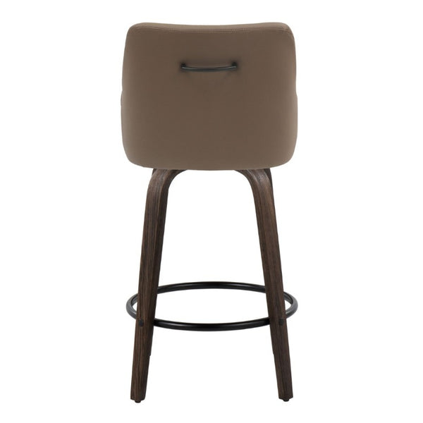 English Elm 26Fixed-Height Swivel Counter Stools Faux Leather Bentwood Set of 2 for Kitchen Islands Brown Walnut Glazed B202S02245