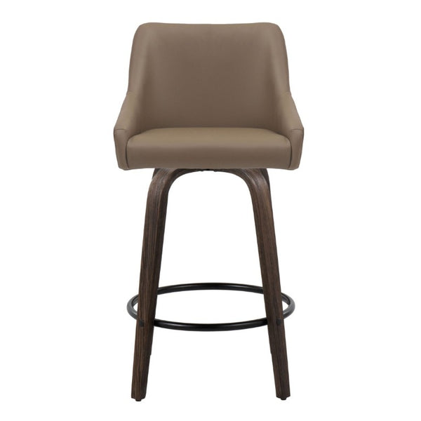 English Elm 26Fixed-Height Swivel Counter Stools Faux Leather Bentwood Set of 2 for Kitchen Islands Brown Walnut Glazed B202S02245