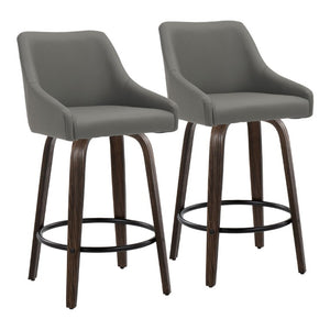 English Elm 26Fixed-Height Swivel Counter Stools Faux Leather Bentwood Set of 2 for Kitchen Islands Gray Walnut Glazed B202S02246