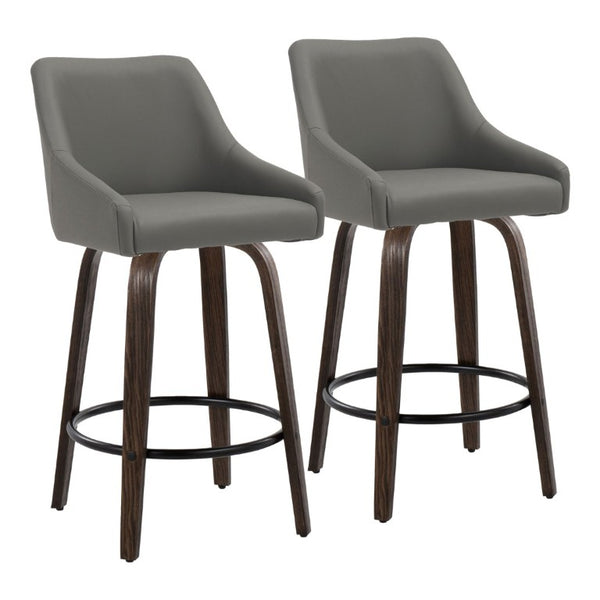 English Elm 26Fixed-Height Swivel Counter Stools Faux Leather Bentwood Set of 2 for Kitchen Islands Gray Walnut Glazed B202S02246