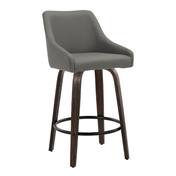 English Elm 26Fixed-Height Swivel Counter Stools Faux Leather Bentwood Set of 2 for Kitchen Islands Gray Walnut Glazed B202S02246
