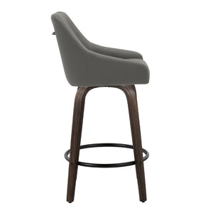 English Elm 26Fixed-Height Swivel Counter Stools Faux Leather Bentwood Set of 2 for Kitchen Islands Gray Walnut Glazed B202S02246