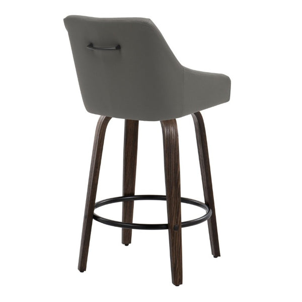 English Elm 26Fixed-Height Swivel Counter Stools Faux Leather Bentwood Set of 2 for Kitchen Islands Gray Walnut Glazed B202S02246