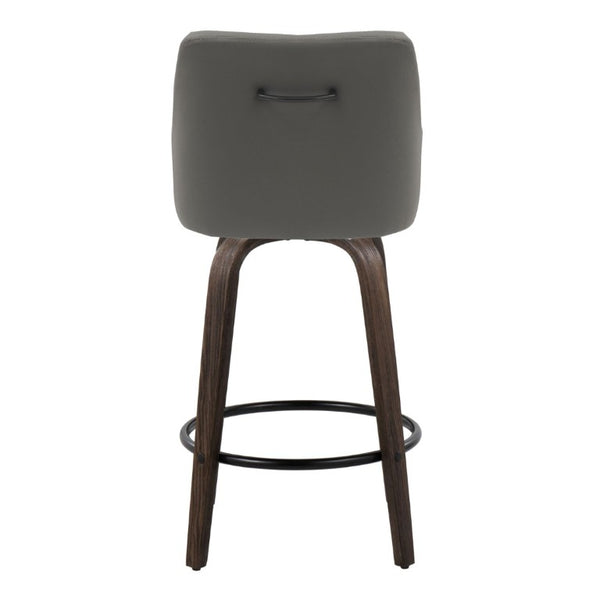 English Elm 26Fixed-Height Swivel Counter Stools Faux Leather Bentwood Set of 2 for Kitchen Islands Gray Walnut Glazed B202S02246