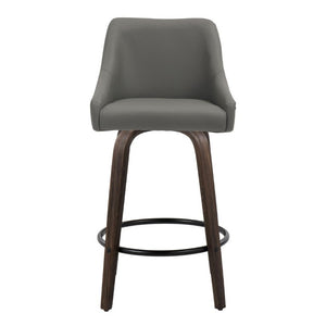 English Elm 26Fixed-Height Swivel Counter Stools Faux Leather Bentwood Set of 2 for Kitchen Islands Gray Walnut Glazed B202S02246