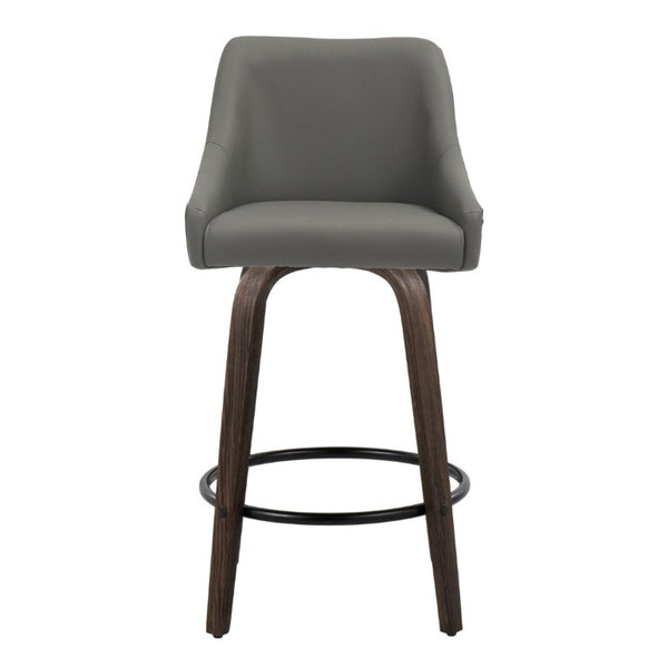 English Elm 26Fixed-Height Swivel Counter Stools Faux Leather Bentwood Set of 2 for Kitchen Islands Gray Walnut Glazed B202S02246