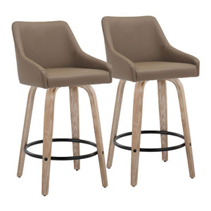 English Elm 26Fixed-Height Swivel Counter Stools Faux Leather Bentwood Set of 2 for Kitchen Islands Brown Whitewashed B202S02247