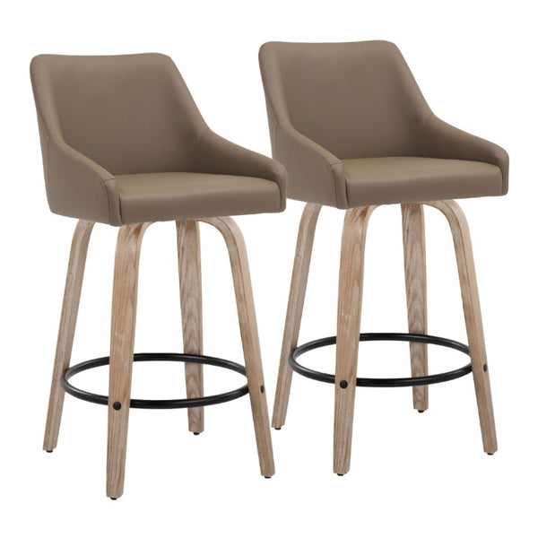 English Elm 26Fixed-Height Swivel Counter Stools Faux Leather Bentwood Set of 2 for Kitchen Islands Brown Whitewashed B202S02247