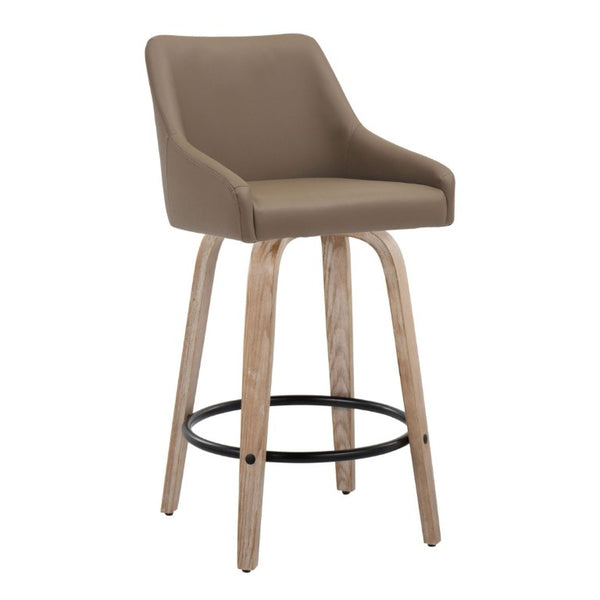 English Elm 26Fixed-Height Swivel Counter Stools Faux Leather Bentwood Set of 2 for Kitchen Islands Brown Whitewashed B202S02247