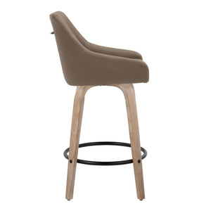 English Elm 26Fixed-Height Swivel Counter Stools Faux Leather Bentwood Set of 2 for Kitchen Islands Brown Whitewashed B202S02247