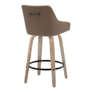 English Elm 26Fixed-Height Swivel Counter Stools Faux Leather Bentwood Set of 2 for Kitchen Islands Brown Whitewashed B202S02247