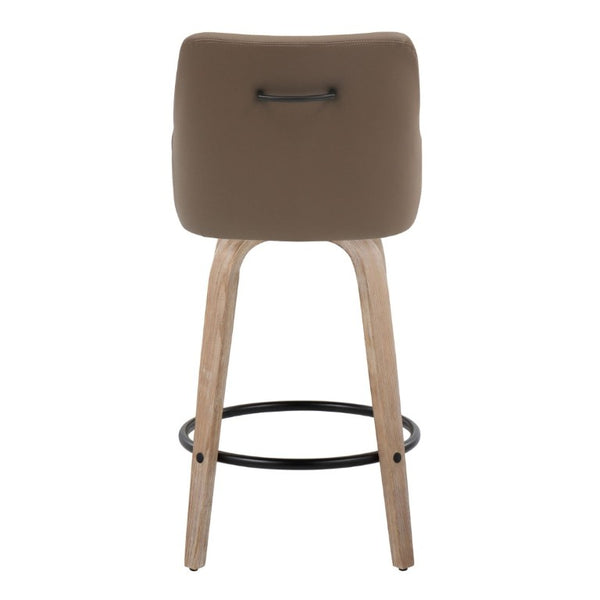 English Elm 26Fixed-Height Swivel Counter Stools Faux Leather Bentwood Set of 2 for Kitchen Islands Brown Whitewashed B202S02247