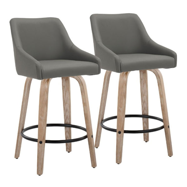 English Elm 26Fixed-Height Swivel Counter Stools Faux Leather Bentwood Set of 2 for Kitchen Islands Gray Whitewashed B202S02248