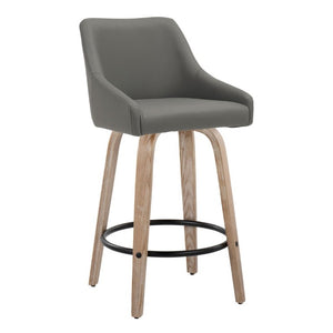 English Elm 26Fixed-Height Swivel Counter Stools Faux Leather Bentwood Set of 2 for Kitchen Islands Gray Whitewashed B202S02248