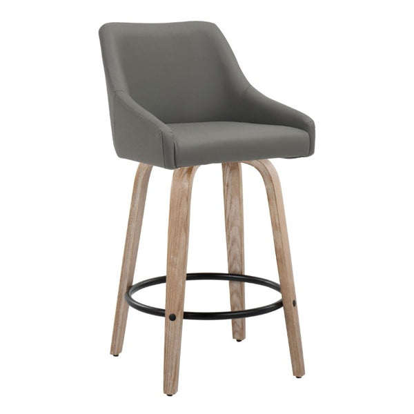 English Elm 26Fixed-Height Swivel Counter Stools Faux Leather Bentwood Set of 2 for Kitchen Islands Gray Whitewashed B202S02248