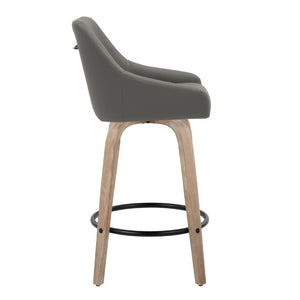English Elm 26Fixed-Height Swivel Counter Stools Faux Leather Bentwood Set of 2 for Kitchen Islands Gray Whitewashed B202S02248