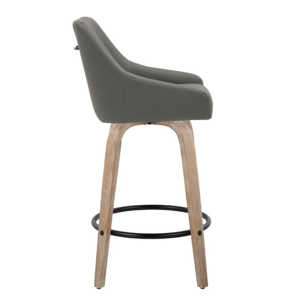 English Elm 26Fixed-Height Swivel Counter Stools Faux Leather Bentwood Set of 2 for Kitchen Islands Gray Whitewashed B202S02248