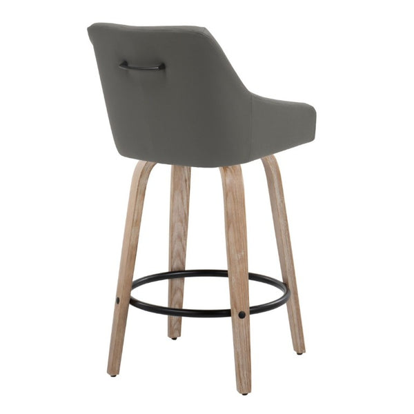 English Elm 26Fixed-Height Swivel Counter Stools Faux Leather Bentwood Set of 2 for Kitchen Islands Gray Whitewashed B202S02248
