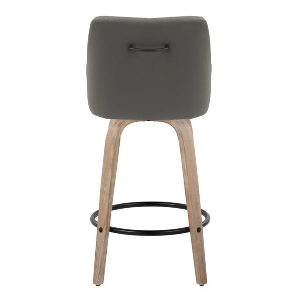 English Elm 26Fixed-Height Swivel Counter Stools Faux Leather Bentwood Set of 2 for Kitchen Islands Gray Whitewashed B202S02248