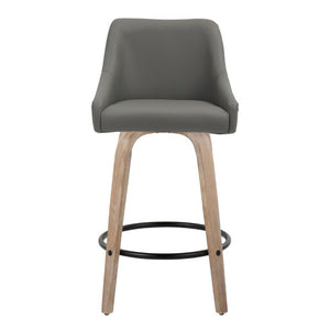 English Elm 26Fixed-Height Swivel Counter Stools Faux Leather Bentwood Set of 2 for Kitchen Islands Gray Whitewashed B202S02248