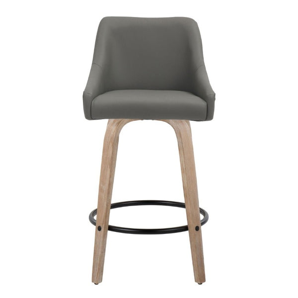 English Elm 26Fixed-Height Swivel Counter Stools Faux Leather Bentwood Set of 2 for Kitchen Islands Gray Whitewashed B202S02248