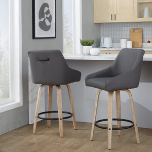English Elm 26Fixed-Height Swivel Counter Stools Faux Leather Bentwood Set of 2 for Kitchen Islands Gray Whitewashed B202S02248