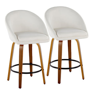 English Elm Highback Swivel Counter Stools with Bent Wood Legs and Black Metal Footrest Set of 2 Cream Walnut B202S02249