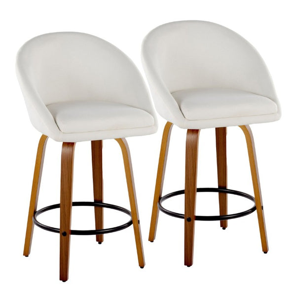 English Elm Highback Swivel Counter Stools with Bent Wood Legs and Black Metal Footrest Set of 2 Cream Walnut B202S02249