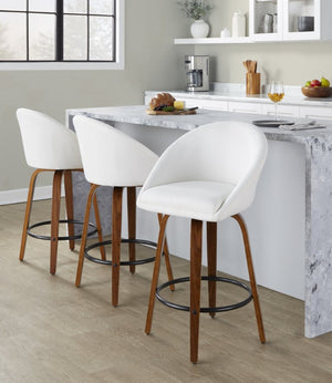 English Elm Highback Swivel Counter Stools with Bent Wood Legs and Black Metal Footrest Set of 2 Cream Walnut B202S02249