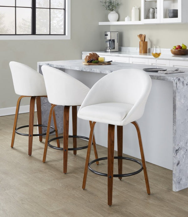 English Elm Highback Swivel Counter Stools with Bent Wood Legs and Black Metal Footrest Set of 2 Cream Walnut B202S02249
