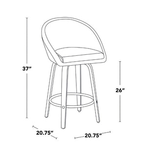English Elm Highback Swivel Counter Stools with Bent Wood Legs and Black Metal Footrest Set of 2 Cream Walnut B202S02249