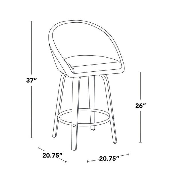 English Elm Highback Swivel Counter Stools with Bent Wood Legs and Black Metal Footrest Set of 2 Cream Walnut B202S02249