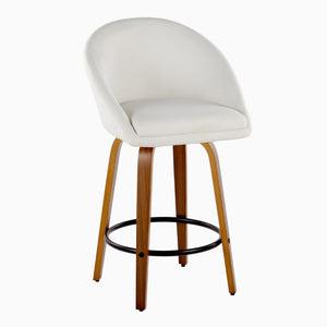 English Elm Highback Swivel Counter Stools with Bent Wood Legs and Black Metal Footrest Set of 2 Cream Walnut B202S02249