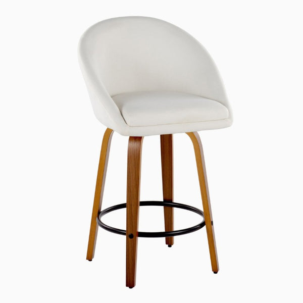 English Elm Highback Swivel Counter Stools with Bent Wood Legs and Black Metal Footrest Set of 2 Cream Walnut B202S02249
